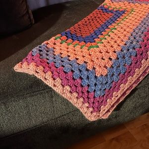 60s 70s vintage square knit throw blanket